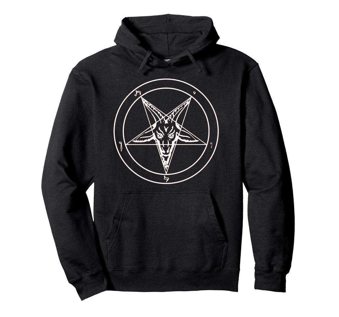666 Satan Schwarzer Stern Motiv mit Totenkopf Pentagramm Pullover Hoodie