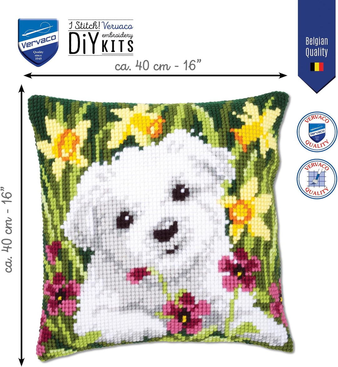 Vervaco Westie mit Osterglocken Kreuzstichkissen/Stickkissen vorgedruckt, Baumwolle, Mehrfarbig, 40