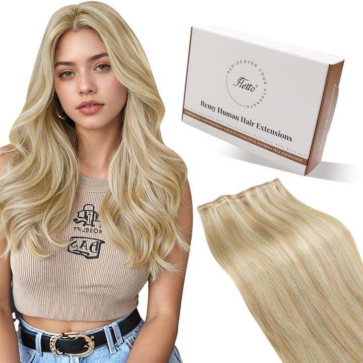Hetto Extensions Tressen Echthaar Blond Highlight Tressen Extensions Echthaar Remy Extensions Tresse