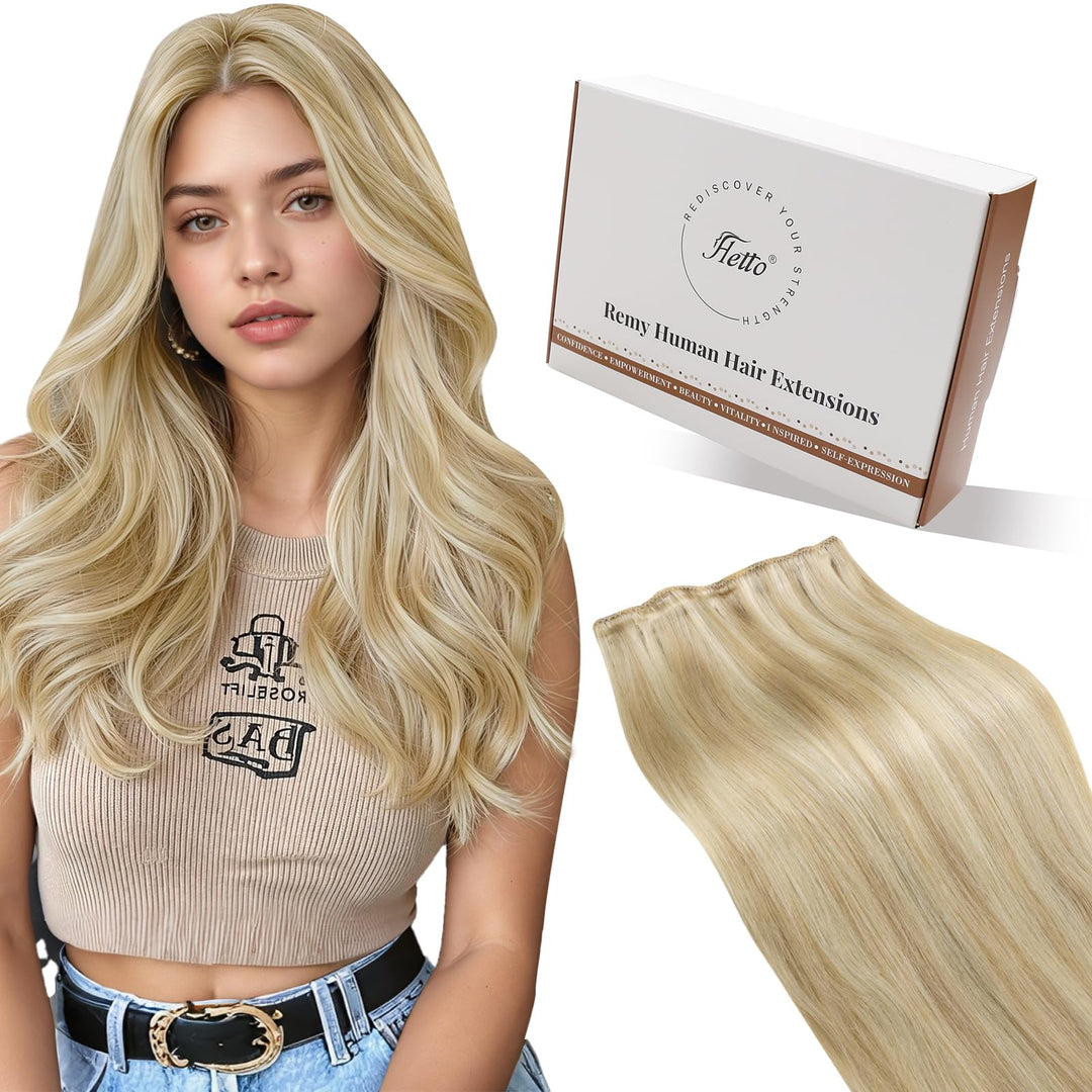 Hetto Extensions Tressen Echthaar Blond Menschliches Haar Sew in Extensions Remy Haarverlangerung Tr