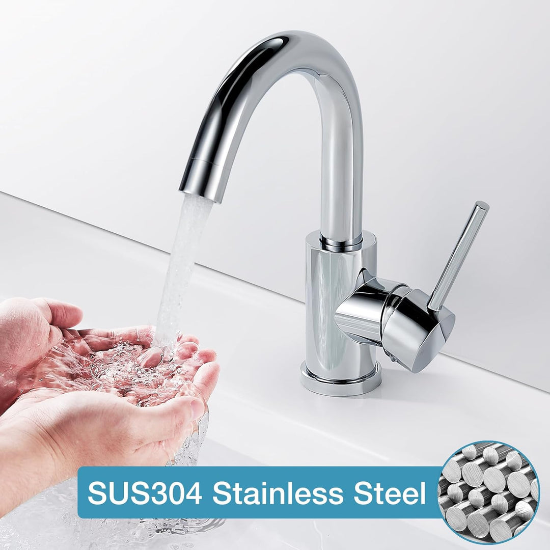 Wasserhahn Bad 360° Drehbar, Edelstahl Waschtischarmatur Armaturen Waschbecken Hoch, Einhebelmischer