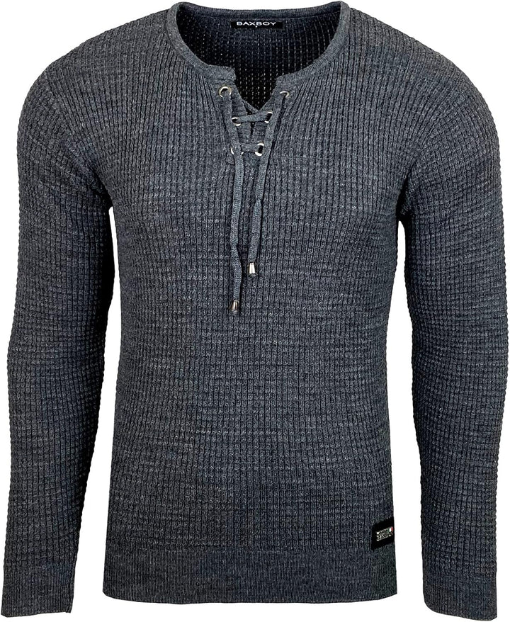 Baxboy Herren Pullover Slim Fit Rundhals Strick-Pullover Rundkragen Moderner Longsleeve in Feinstric
