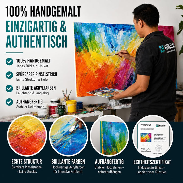 KunstLoft Leinwandbild | 100% HANDGEMALT | 150x50cm | Gemälde 'Bright Future' | Abstrakt | Bunt | Wa