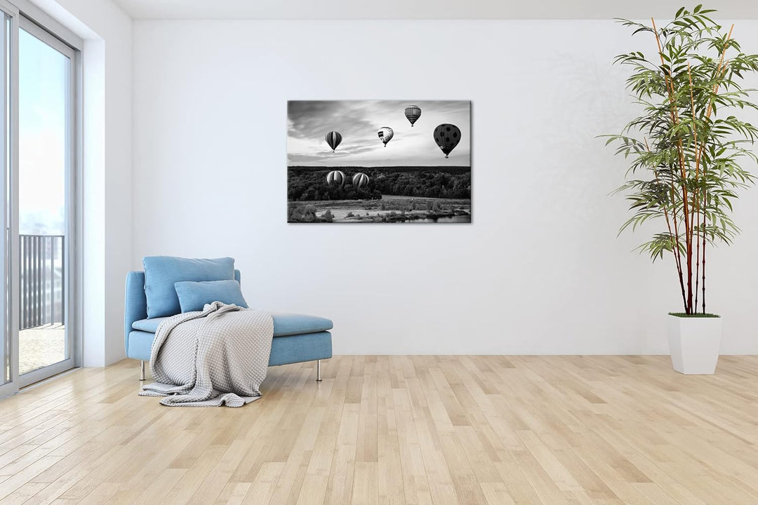 deyoli Fahrt mit einem Heissluftballon Effekt: Schwarz&Weiss,Format: 80x60 als Leinwandbild, Motiv f
