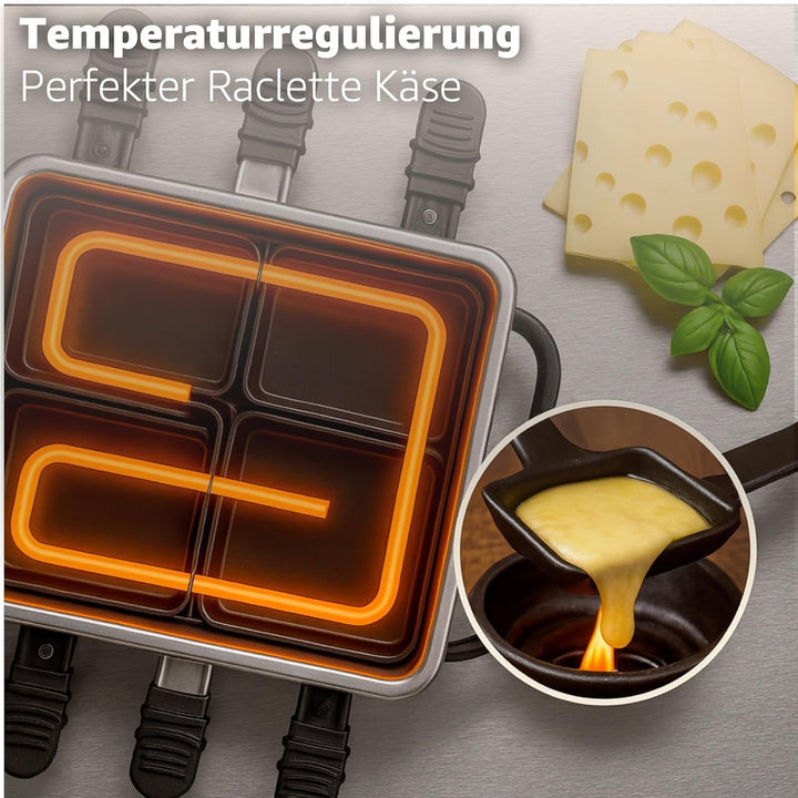 Raclette Set für 8x Personen - antihaftbeschichtet- Tischgrill inkl. Pfännchen & Schaber (Eckig), Ec