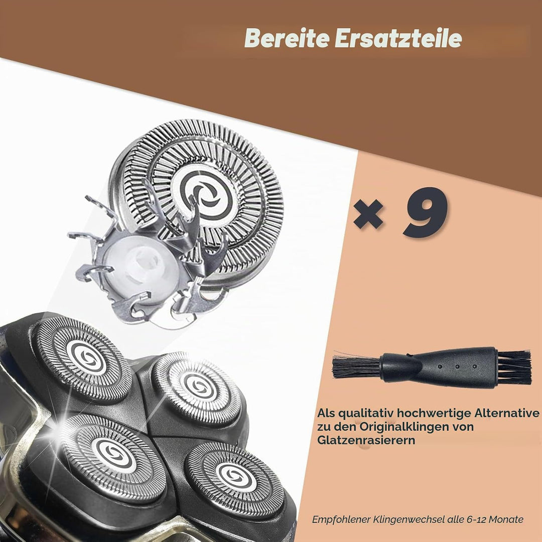 9 Stück Scherkopf Ersatzscherkopf für Pitbull Skull Shaver, Glatzen Rasierer Herren, Pitbull Platinu