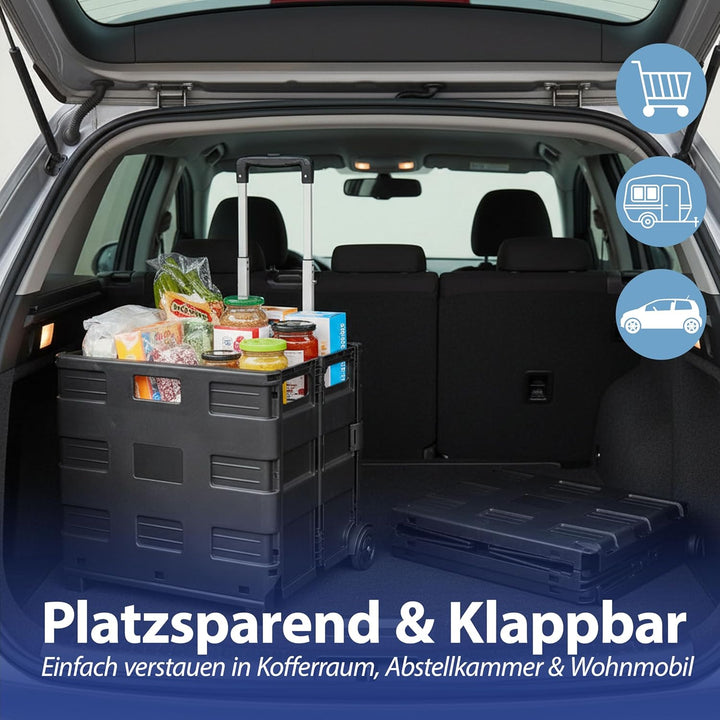 Klappbox Trolley | schwarz 42x40x37cm Kunststoff Aluminium | Klappkiste belastbar bis 20 Kg | Transp