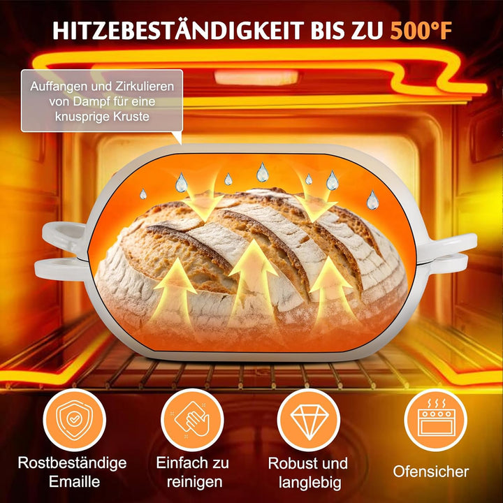 Gusseisen Brotbackform mit Deckel, 28 cm Emaille Gusseisen Topf Brot Backen, Bräter mit Deckel 5,5 L