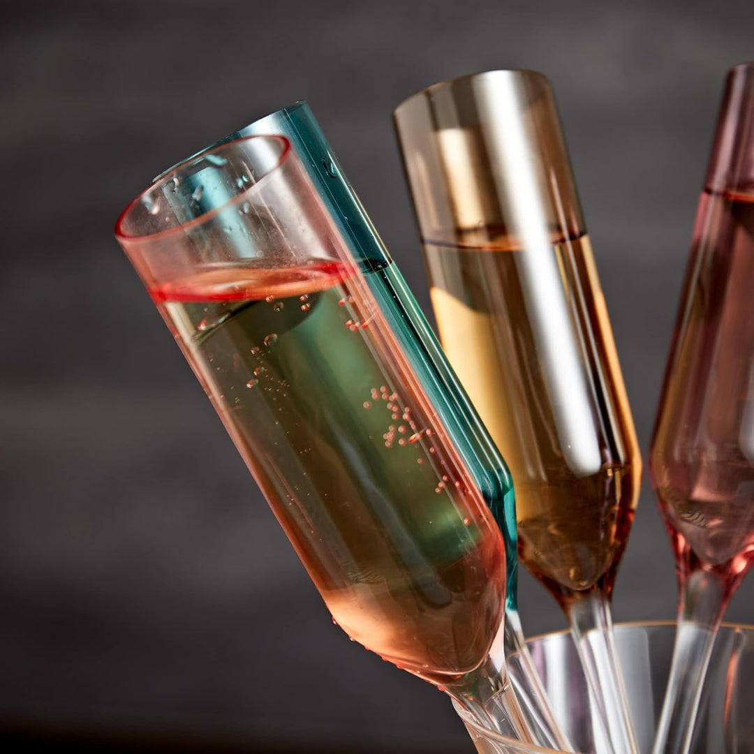 Ombre-Metallic-Glas-Champagner-Set mit Vase, Set mit 6 stilvollen, farbigen, bodenlosen Partygläsern