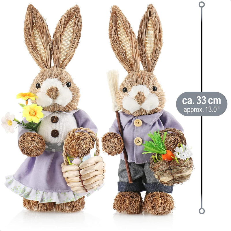 com-four® 2X Stroh Osterhase handgemacht - Deko-Osterhase zur Osterdekoration - Strohfiguren für Ost