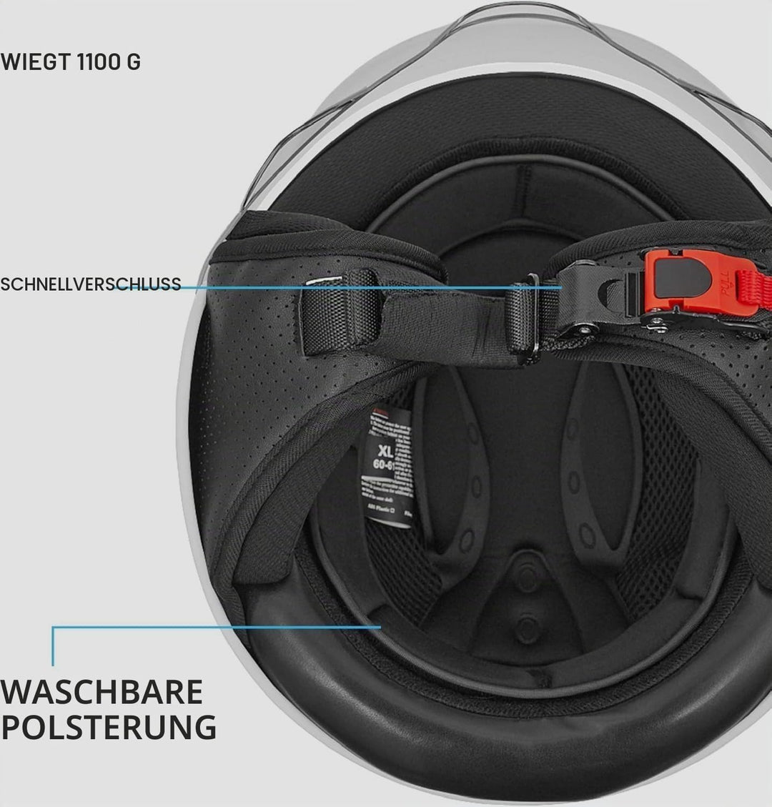 Westt Jethelm mit Visier ECE 22.06 – Leichter Motorradhelm für Damen und Herren – Roller Helm Mopedh