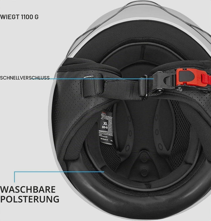 Westt Jethelm mit Visier ECE 22.06 – Leichter Motorradhelm für Damen und Herren – Roller Helm Mopedh