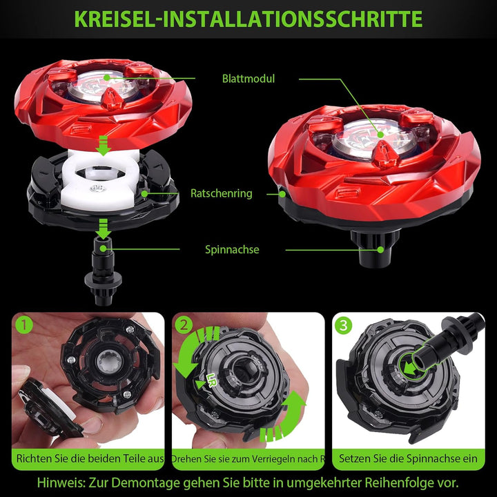 Kreisel X Arena Battle Set Ausgestattet mit X Acceleration Rail - 6 Kampfkreisel, 2 Launchers und St