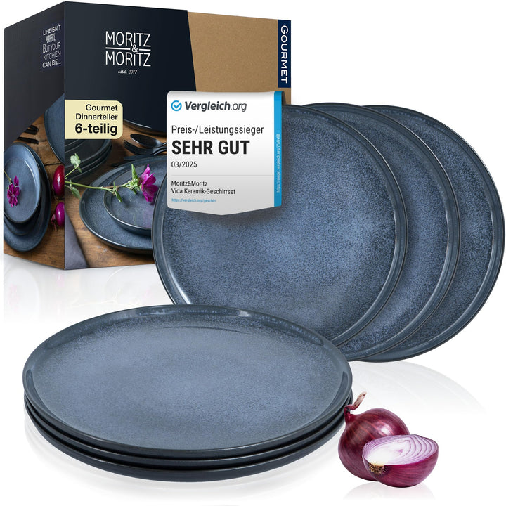 Moritz & Moritz VIDA 6er Dinner Teller Set Blau - Dinnerteller für 6 Personen - Porzellan spülmaschi