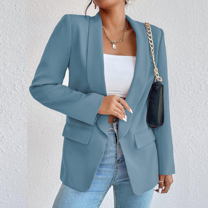 Damen Blazer Langer Casual Open Front Blazer Arbeit Büro Jacken mit Taschen Hellblau L, Hellblau L