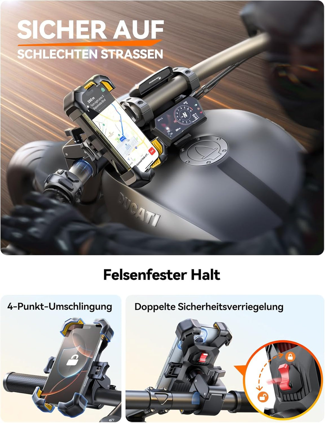 JOYROOM 2026 Handyhalterung Fahrrad & Motorrad, [1s Auto-Sperre][100mph Militär Anti-Shake], [5s Ins