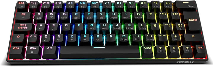 KROM KYARA - Mechanische RGB-Gaming-Tastatur, Bluetooth 5.0, 2,4 GHz und USB, Design im 60 Prozent-F