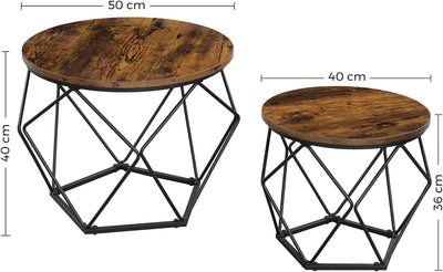 VASAGLE Couchtische, 2er Set, Beistelltische, geometrische Wohnzimmertisch mit Korbfunktion, dekorat