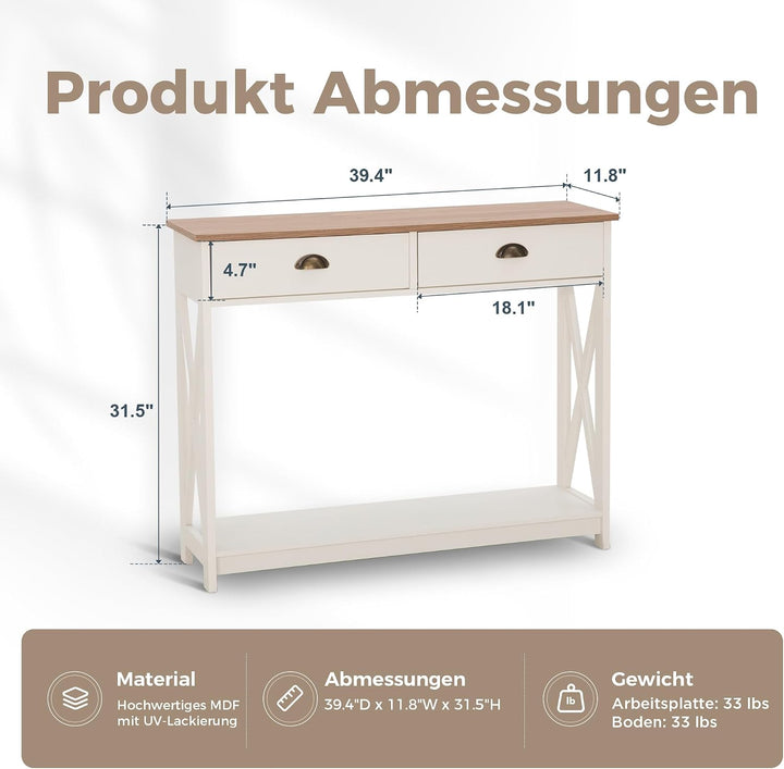 ALPHA HOME Beistelltisch mit Schubladen, Beistelltisch Holz mit Stauraum