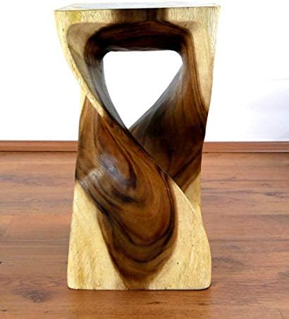 livasia Gedrehte Massivholzsäule aus Thailand, Beistelltisch/Hocker als Blumensäule oder Podest, asi