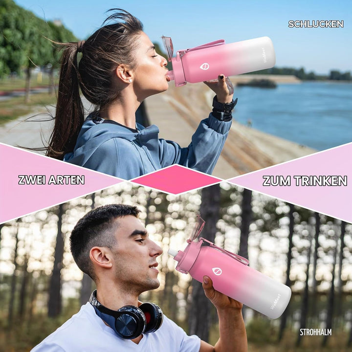 WEMEET 700ml Trinkflaschen mit Abnehmbarem Strohhalm, [18/10 Edelstahl] Wasserflasche mit Auslaufsic
