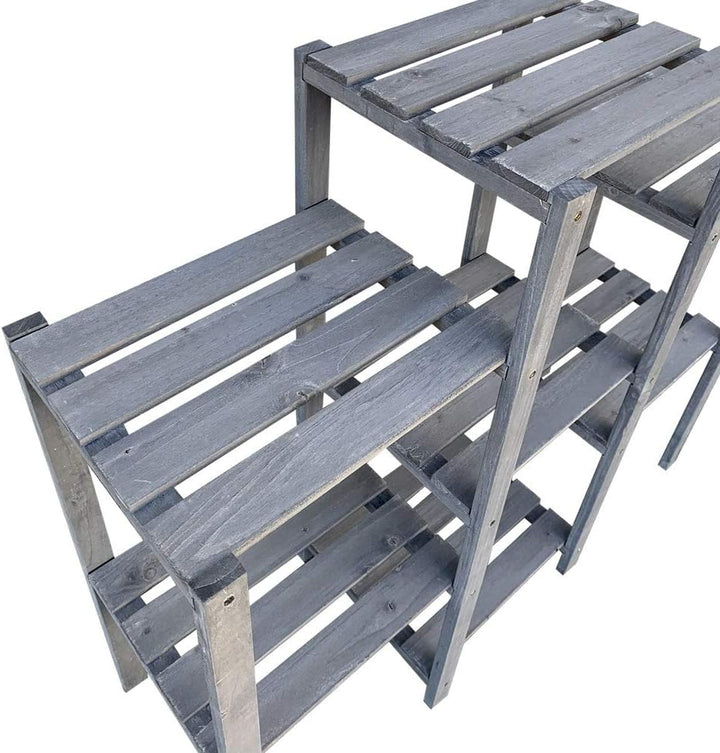Melko Blumenregal Holz Pflanzregal Grau Blumentreppe 7 Stufen Blumenständer 97 x 31 x 87 cm Blumenle