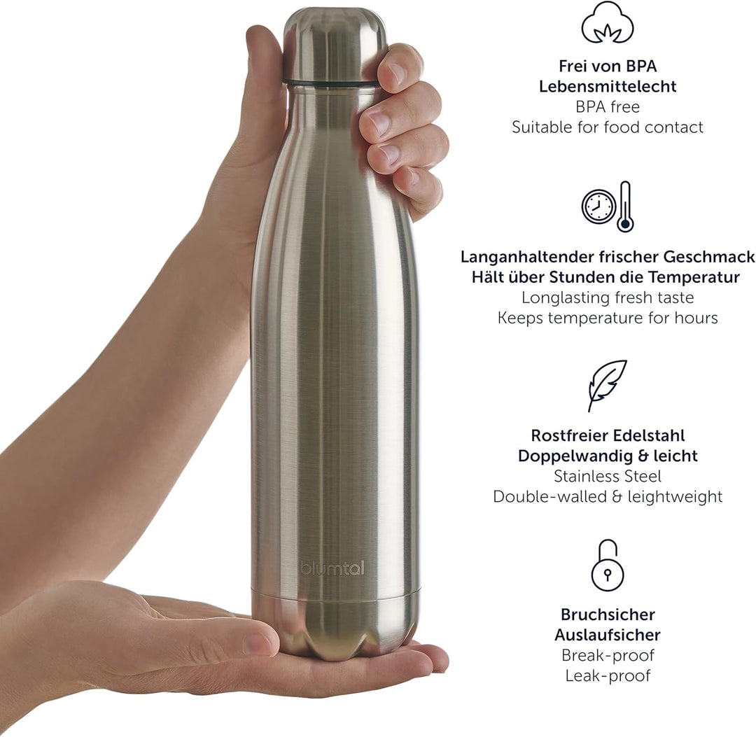 Blumtal Trinkflasche 750 ml Edelstahl - auslaufsichere Isolierflasche - BPA-freie Trinkflasche kalt
