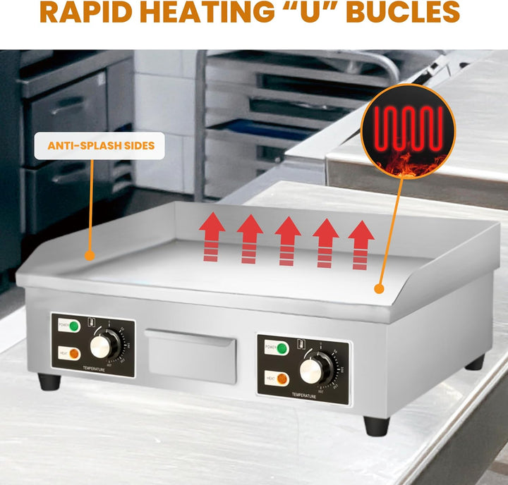 Elektrische Küchenplatte, professionelle Grillplatte 66 x 44 cm, kommerzielle Grillplatte aus Edelst