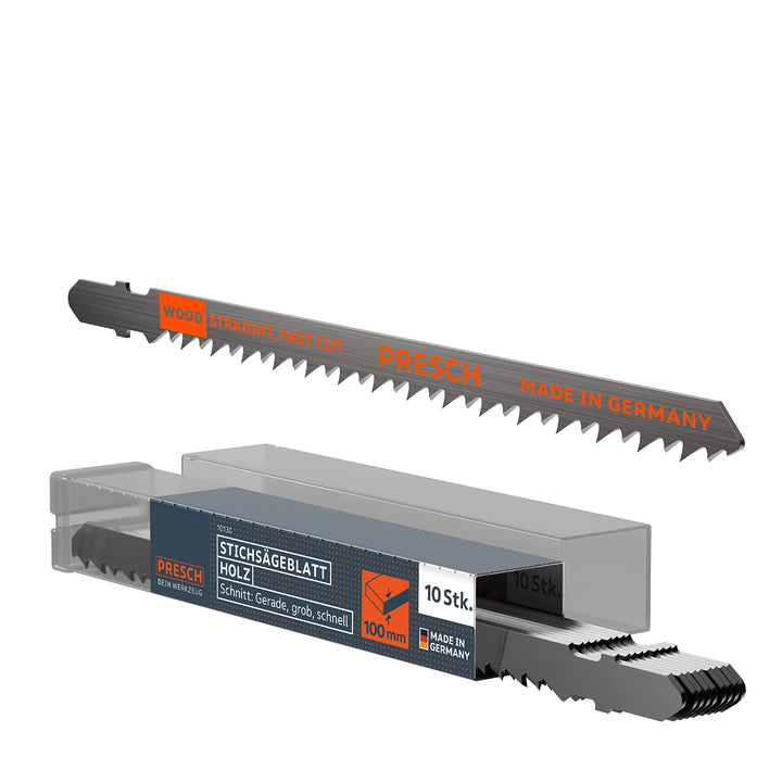 Presch Stichsägeblätter Holz 10 Stk. (Lang) - Extrem schneller, gerader Schnitt (5-100mm) - Profi St