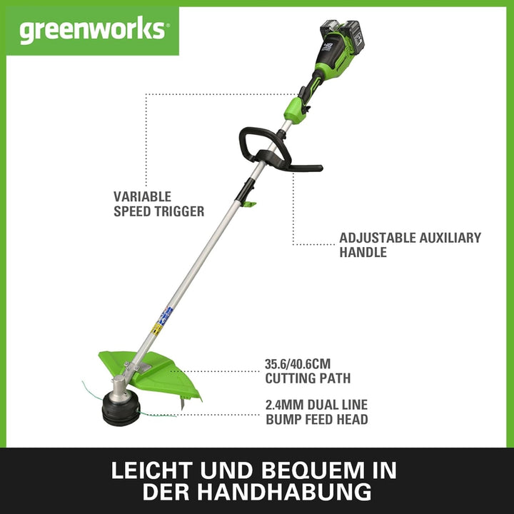 Greenworks GD24X2TXK4X Akku Rasentrimmer für kleine bis mittelgrosse Gärten, 40 cm Schnittbreite, St