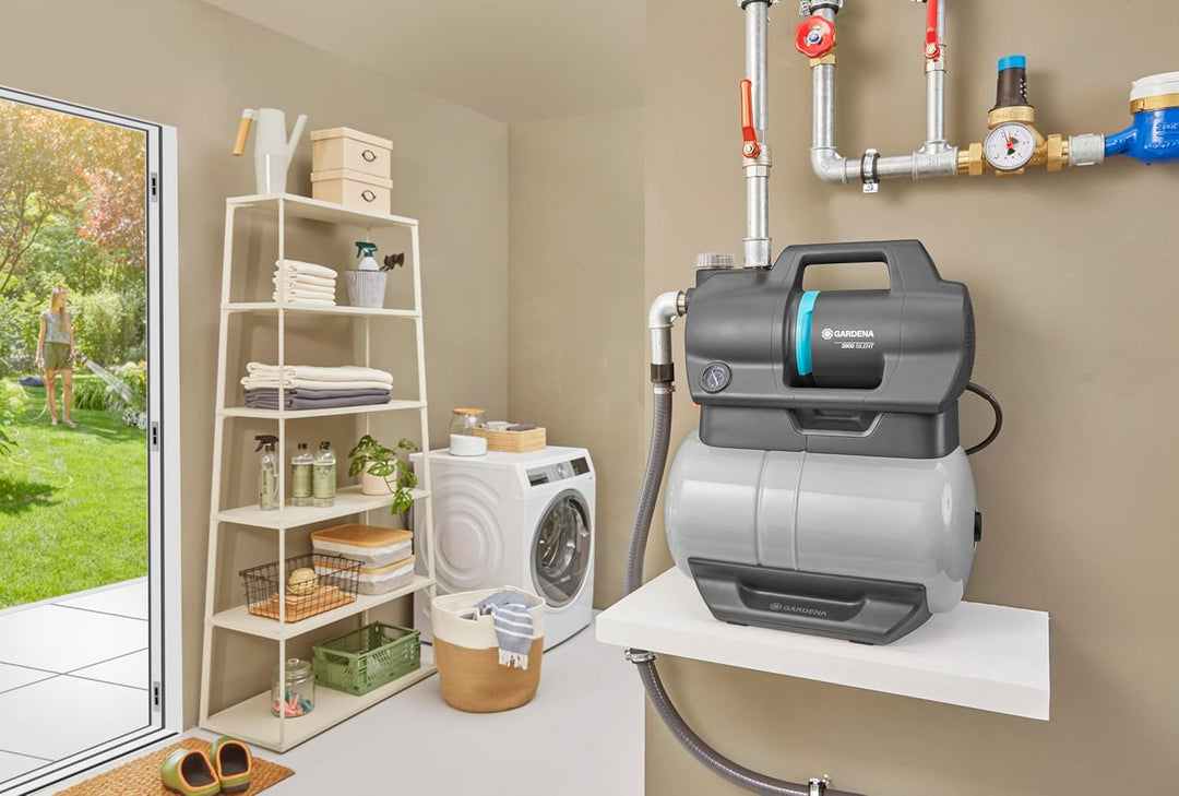 Gardena Hauswasserwerk 3900 Silent: Pumpe mit 21 l Wasserspeicher und integriertem Filter, Fördermen