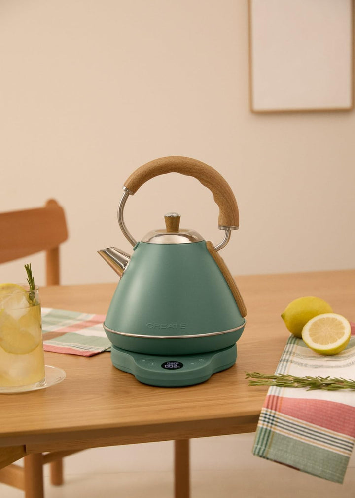 CREATE/KETTLE RETRO PRO/Wasserkocher mit Temperaturregelung 1L Salbeigrün/Automatische Abschaltung,