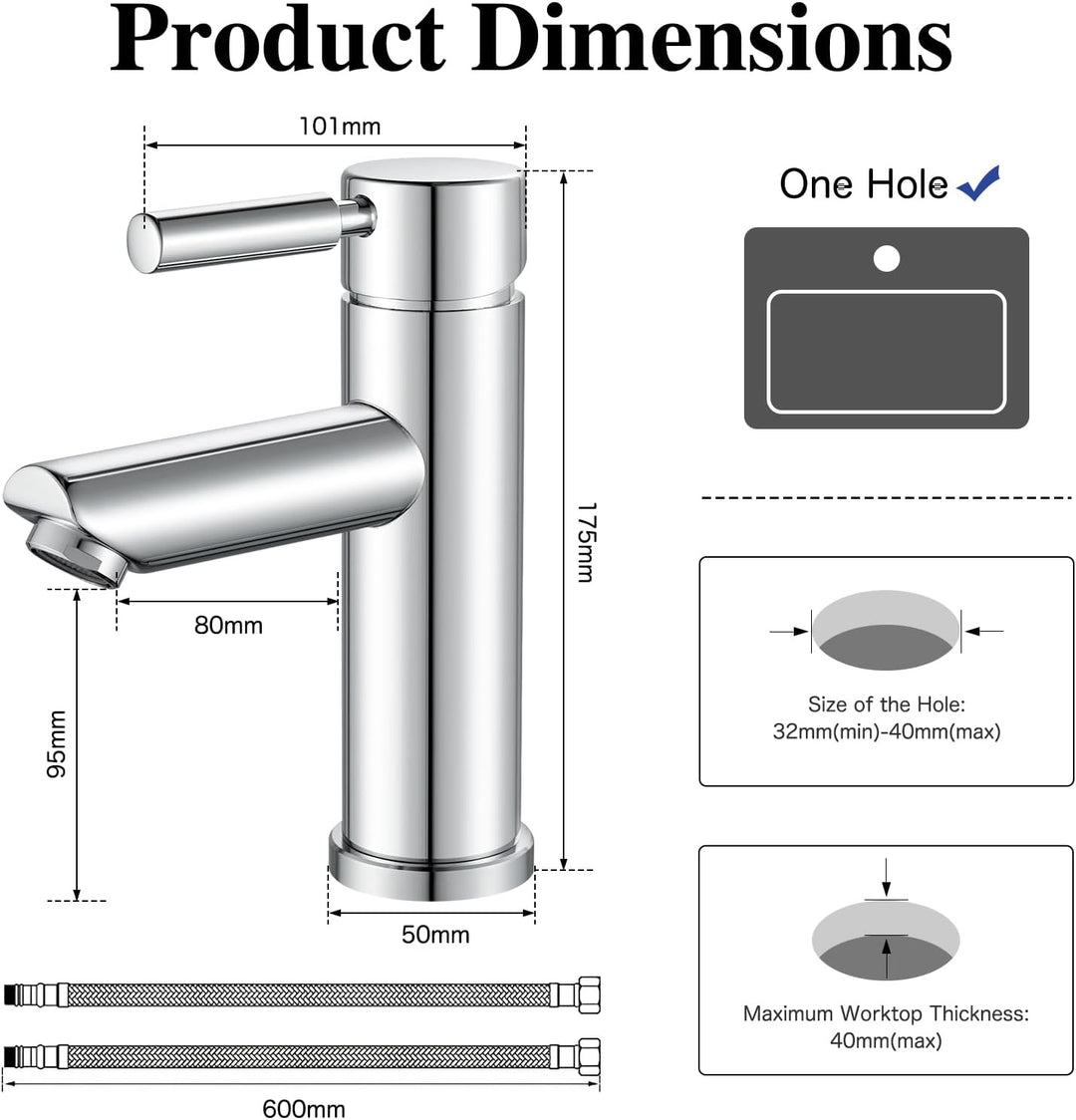 kisimixer Wasserhahn Bad, 304 Edelstahl Waschtischarmatur Mischbatterie Waschbecken Armaturen, Einhe