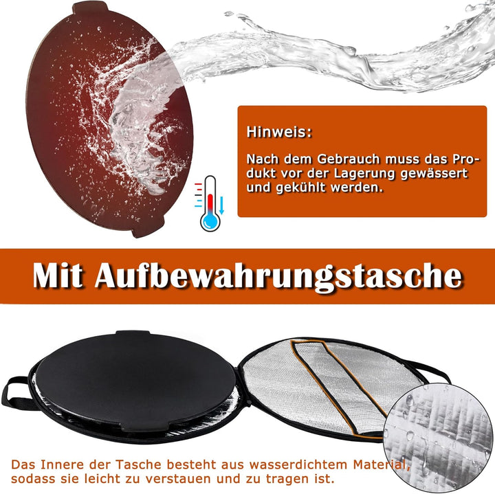 UISEBRT Gusseisen Grillpfanne Ø 45 cm, Runde Grillplatte mit 3 Beinen, Eingebrannt für perfektes Bra