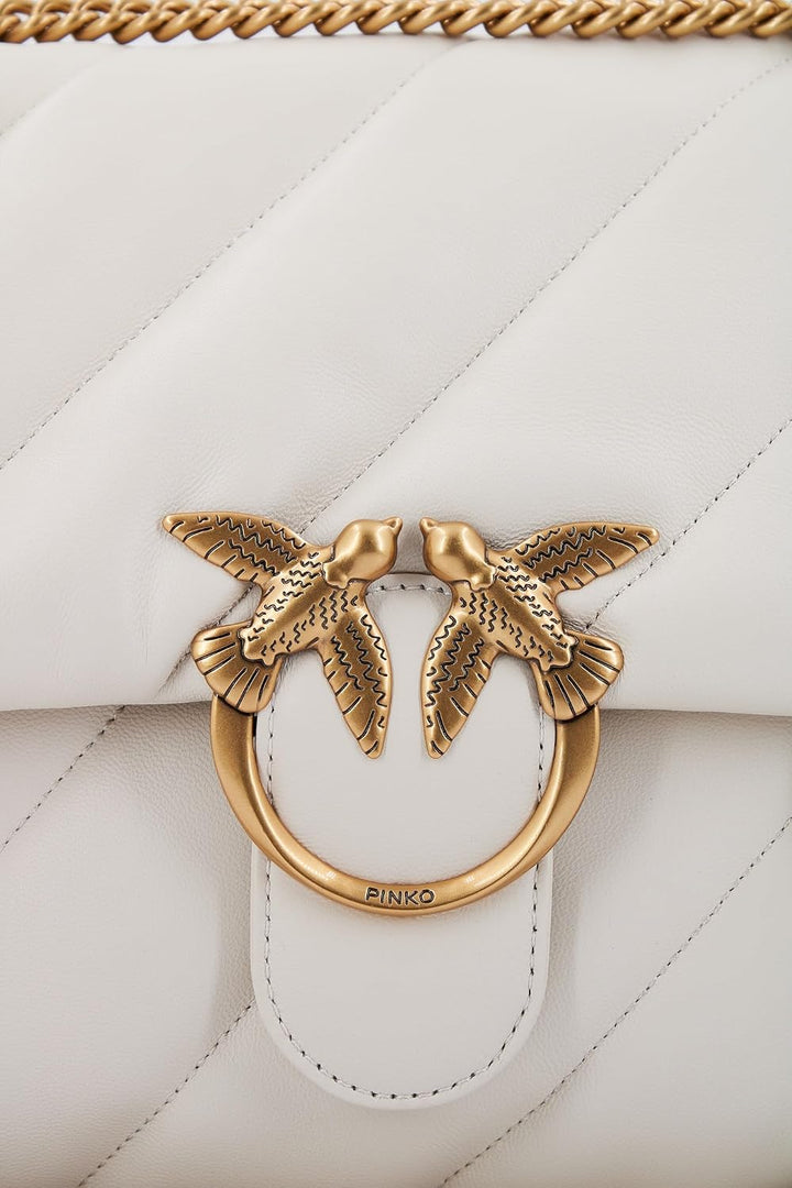 Pinko Damen Love Big Puff Cl Sheep Quaste Tasche Z14q_weiss Seide Antique Gold, Z14q_weiss Seide Ant