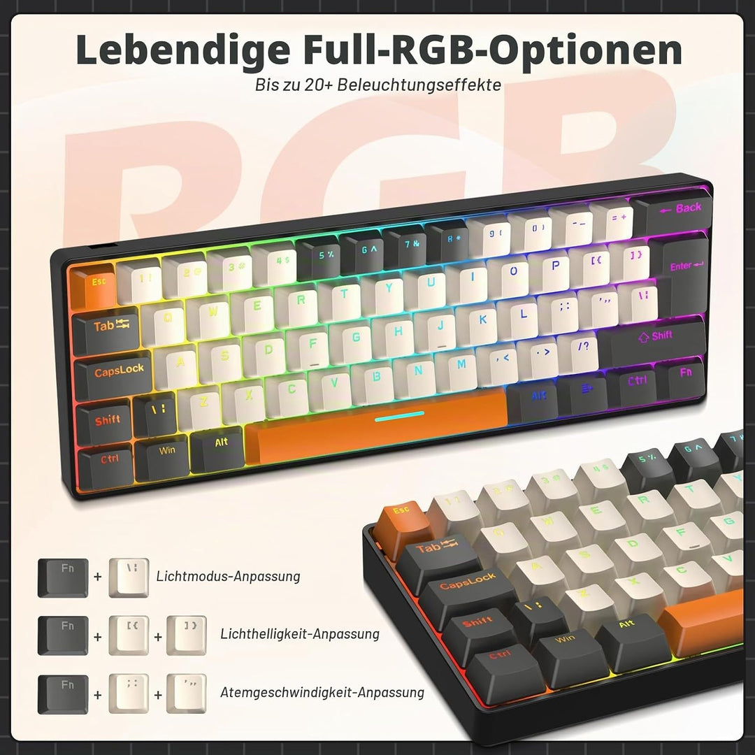 ZIYOU LANG Wired Gaming-Tastatur und Maus Combo mit Spiral USB-C Kabel T60 Pro - Kompakt 60% UK Layo