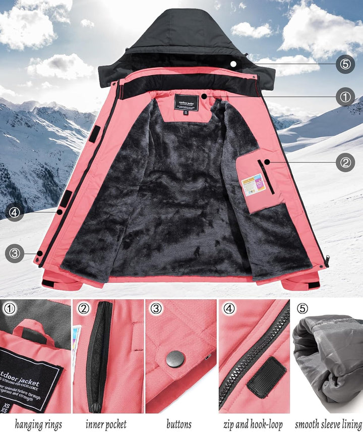 TACVASEN Damen Übergangsjacke Warm Winterjacke Gefüttert Wanderjacke Ski Jacket mit Wasserdichtem Re