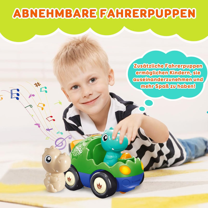 Pup Go Kleinkind Dinosaurier RC Cartoon Auto mit Musik und Lichtern, 2 austauschbare Puppen, Erste F