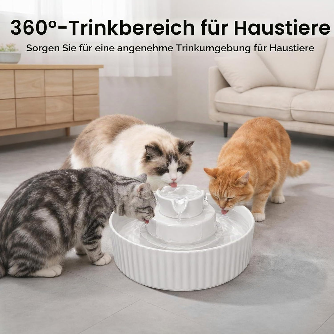Katzenbrunnen Keramik, 2.1L Trinkbrunnen für Katze Keramik, Leise Wasserspender Wasserpumpe mit Baum
