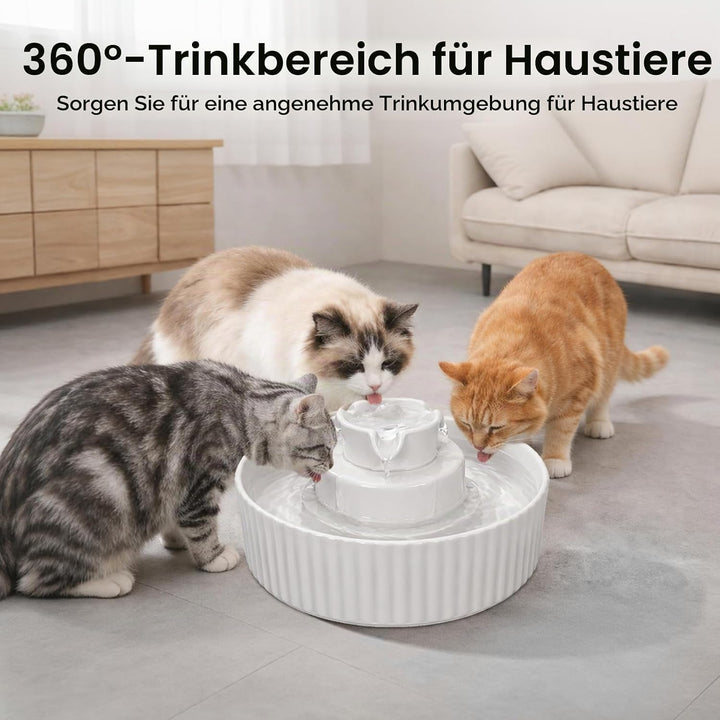 Katzenbrunnen Keramik, 2.1L Trinkbrunnen für Katze Keramik, Leise Wasserspender Wasserpumpe mit Baum