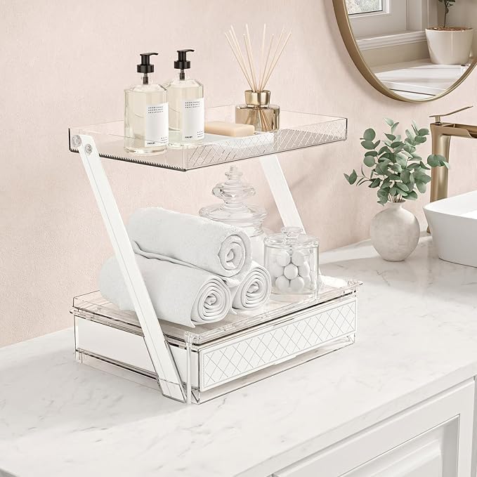 DEANIC 2-stöckiger Schminktisch Organizer aus Acryl mit Schublade & Schiebetablett – Make-up Organiz