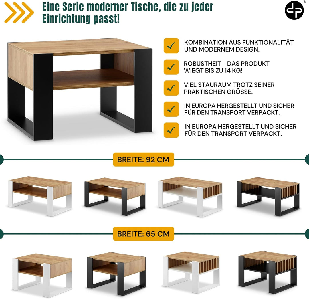 defiPad® Couchtisch mit Stauraum | Modern Wohnzimmertisch Eiche | 65CM Breite Kaffeetisch | Massiv u