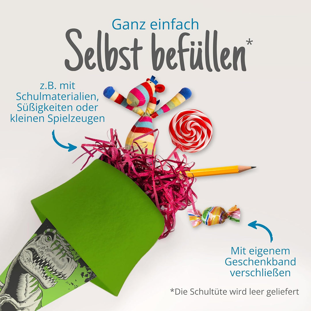 itenga Geschwister Schultüte Zuckertüte T-Rex mit Filzverschluss Schule Einschulung Schulanfang 35 c