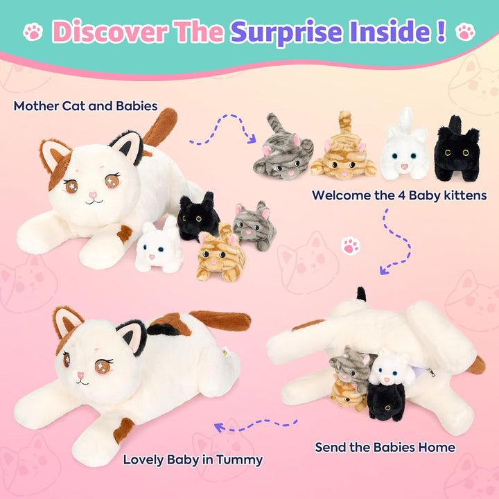 shownicer Plüschtier Katzen Kuscheltier Set 5 Stück Stofftier Kawaii Katze Plüsch Kissen Spielzeug G