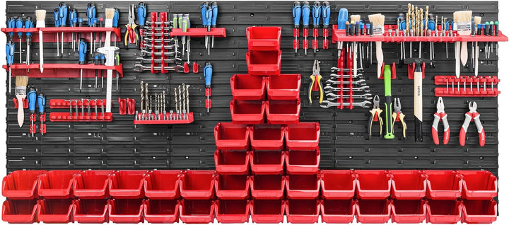 Lagersystem Werkstattregal | 172 x 78 cm | 40 stck. Box | Wandregal mit Werkzeughalterungen und Stap