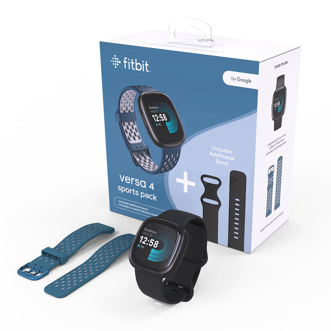 Fitbit Versa 4 Bundle (with Sports Band) Fitness Smartwatch with Built-in GPS and up to 6 Days Batte