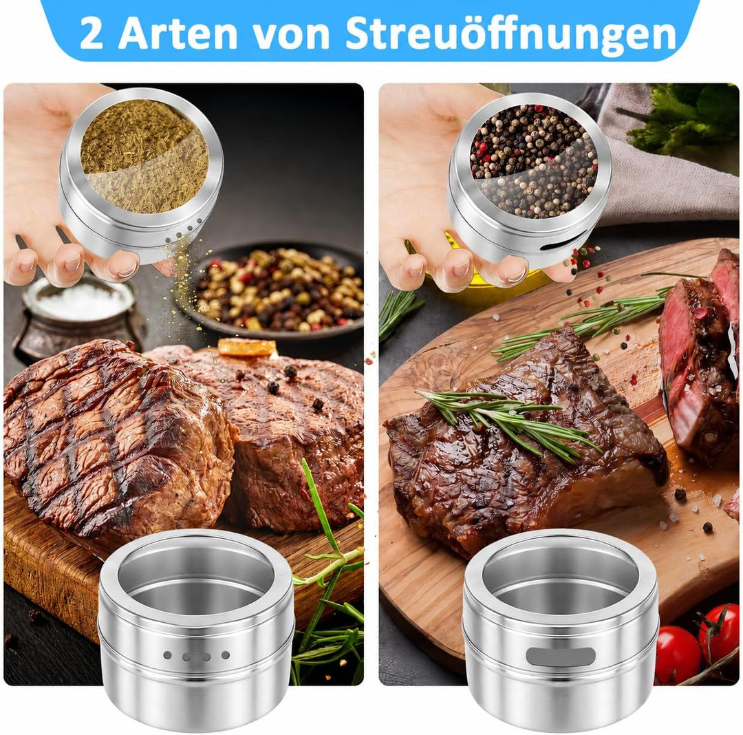 LYCN 36er Set Magnetische Gewürzdosen aus Edelstahl, 90ml Gewürzbehälter mit Sichtfenster, Platzspar