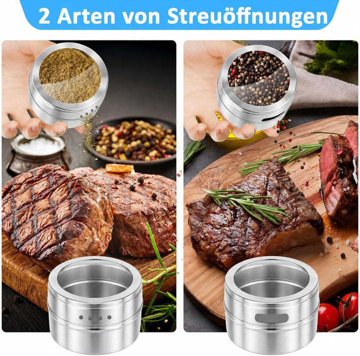 LYCN 36er Set Magnetische Gewürzdosen aus Edelstahl, 90ml Gewürzbehälter mit Sichtfenster, Platzspar