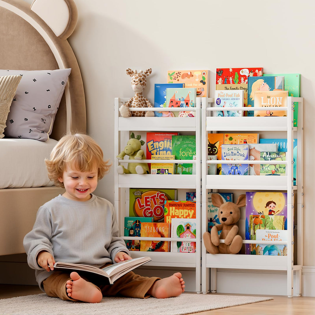 HAVLOTII Kinder Bücherregal Wandregal, 6 Ebenen, Weiss, Kinderzimmer | Kinder, zwei Montagearten Kin