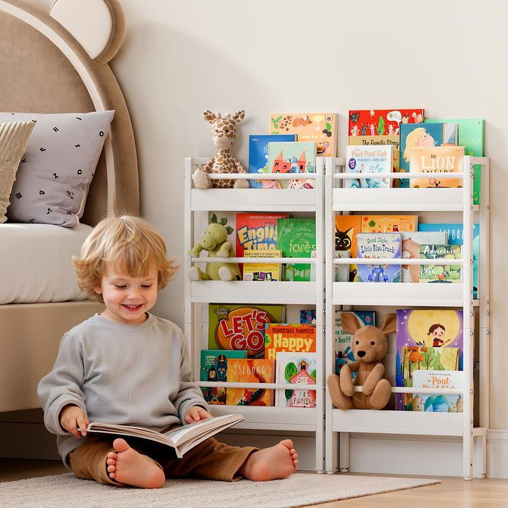 HAVLOTII Kinder Bücherregal Wandregal, 6 Ebenen, Weiss, Kinderzimmer | Kinder, zwei Montagearten Kin